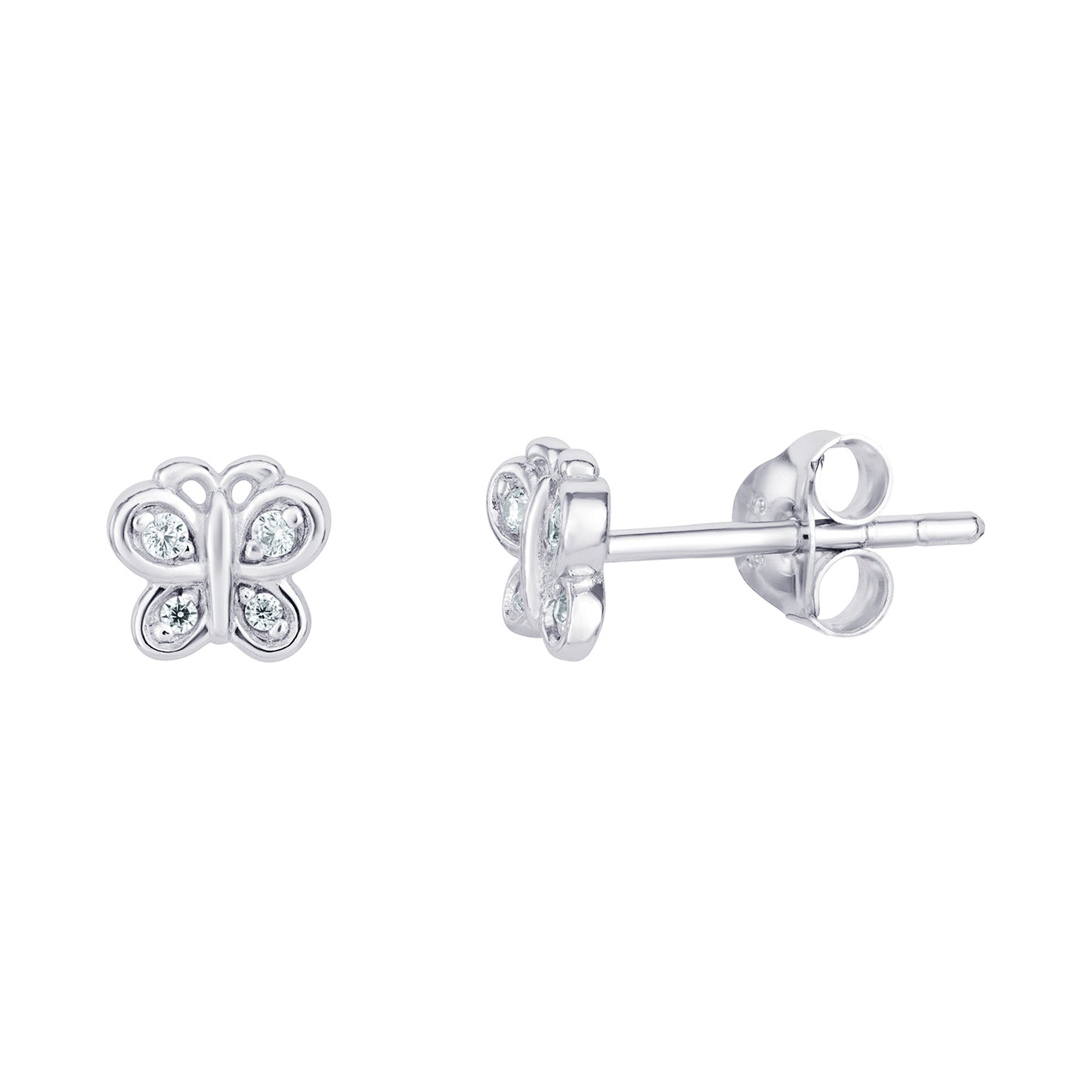 Sterling Silver Kids CZ Butterfly Earrings