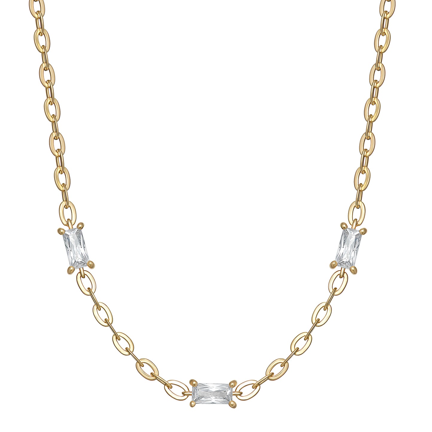 Sterling Silver Gold Plated CZ Baguette Scatter Necklet