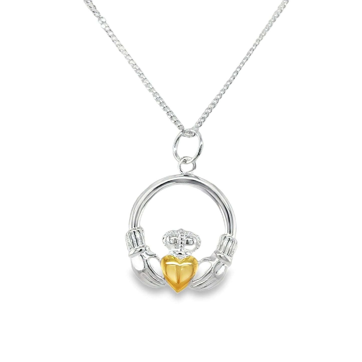 Sterling Silver Claddagh Pendant With Gold Plated Heart