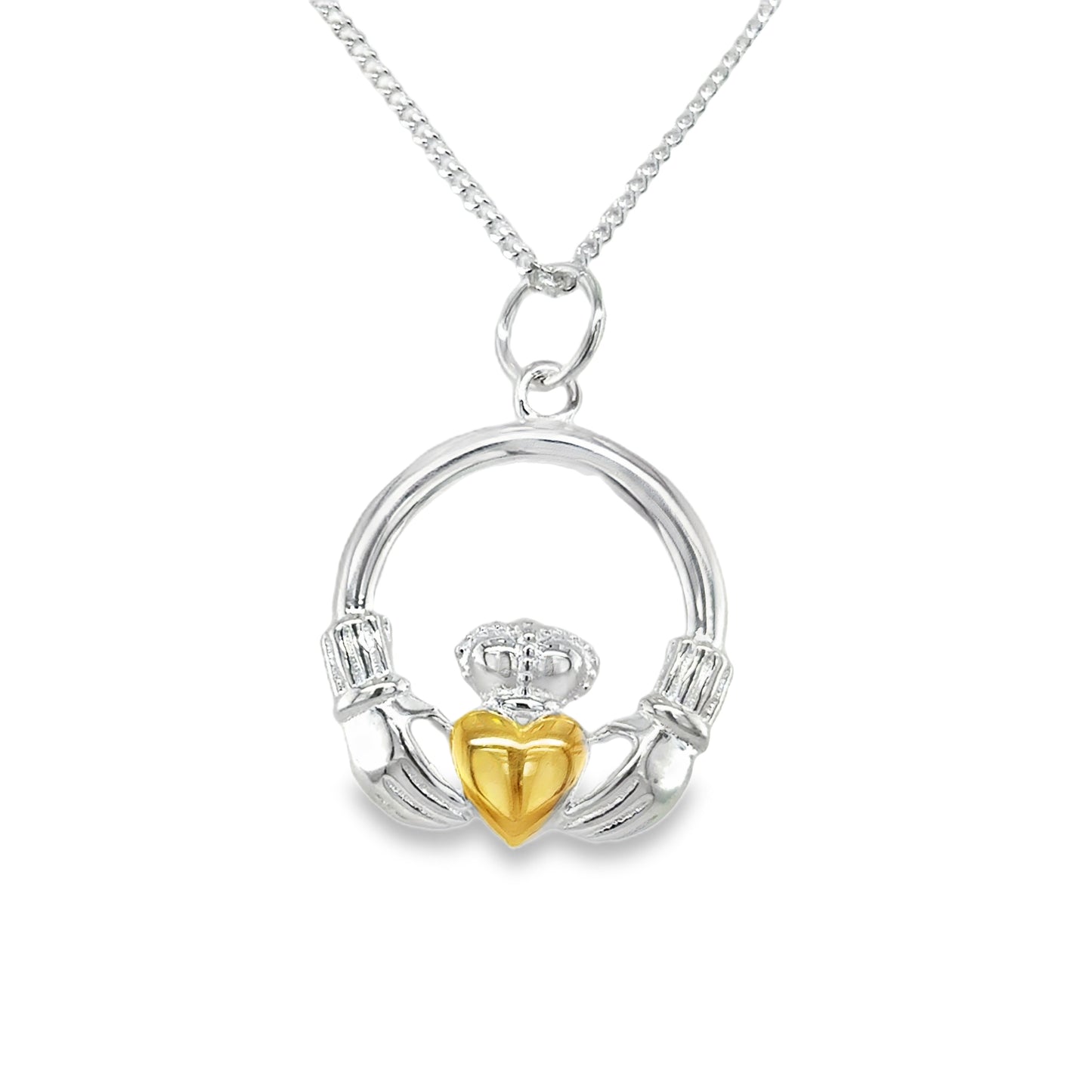 Sterling Silver Claddagh Pendant With Gold Plated Heart