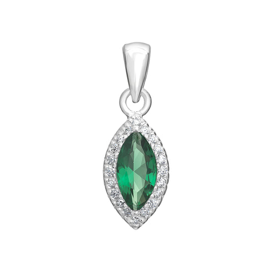 Sterling Silver Green CZ Marquise Halo Pendant
