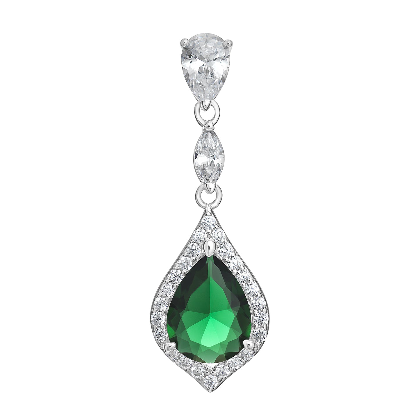 Sterlng Silver Vintage Style Green CZ Pear Halo Drop Pendant