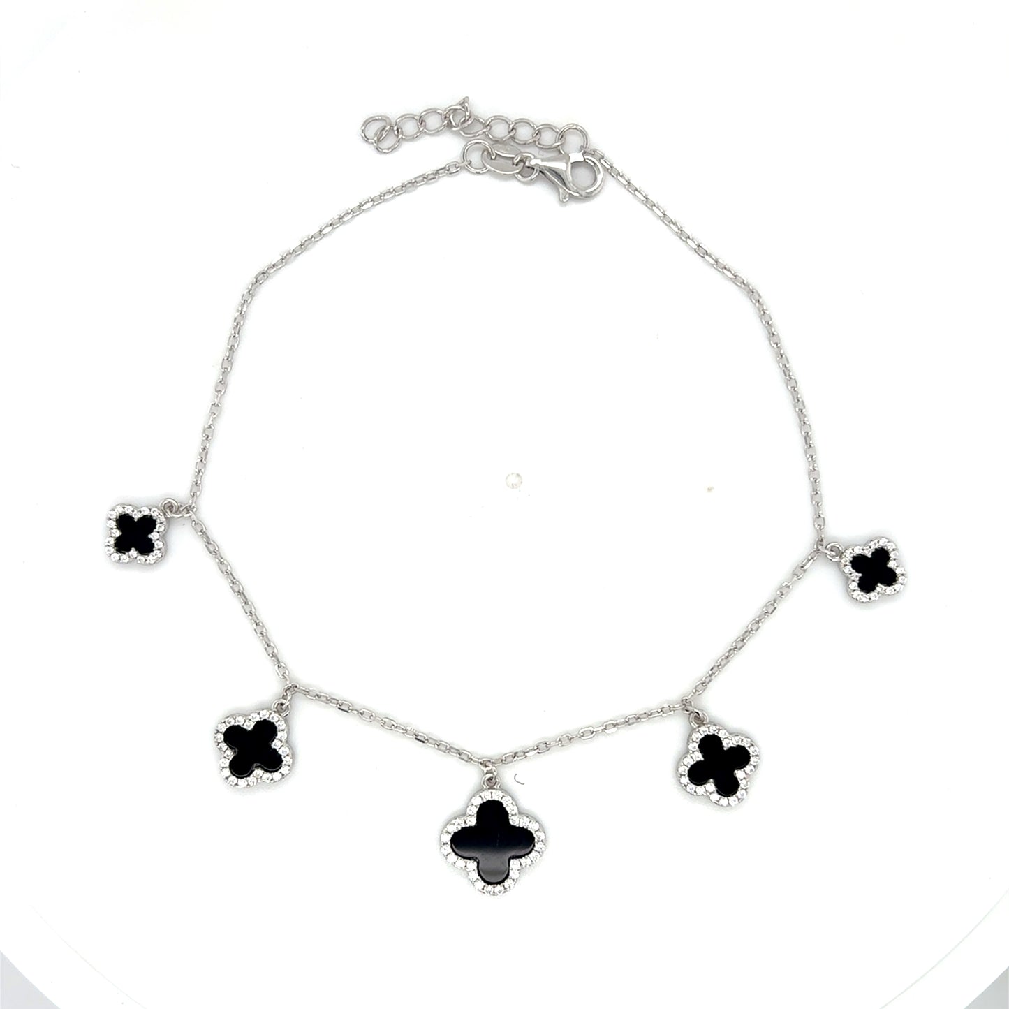 Sterling Silver CZ Black Clover Anklet