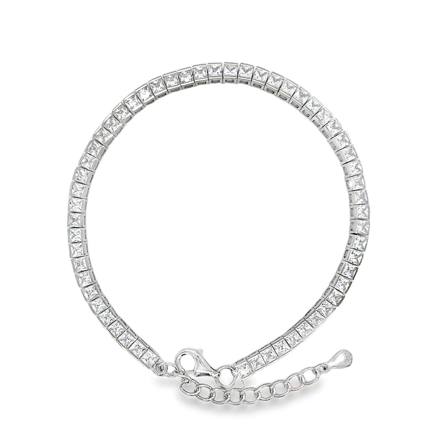 Sterling Silver 3mm CZ Princess Cut Tennis Bracelet