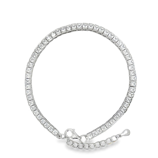 Sterling Silver 3mm CZ Princess Cut Tennis Bracelet