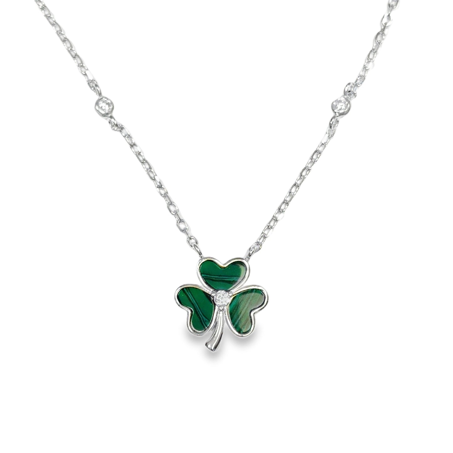 Sterling Silver Green Enamel Shamrock Necklet