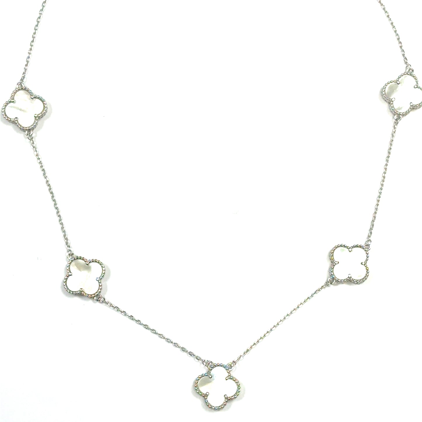Sterling Silver Mother Of Pearl Clover Scatter Necklet