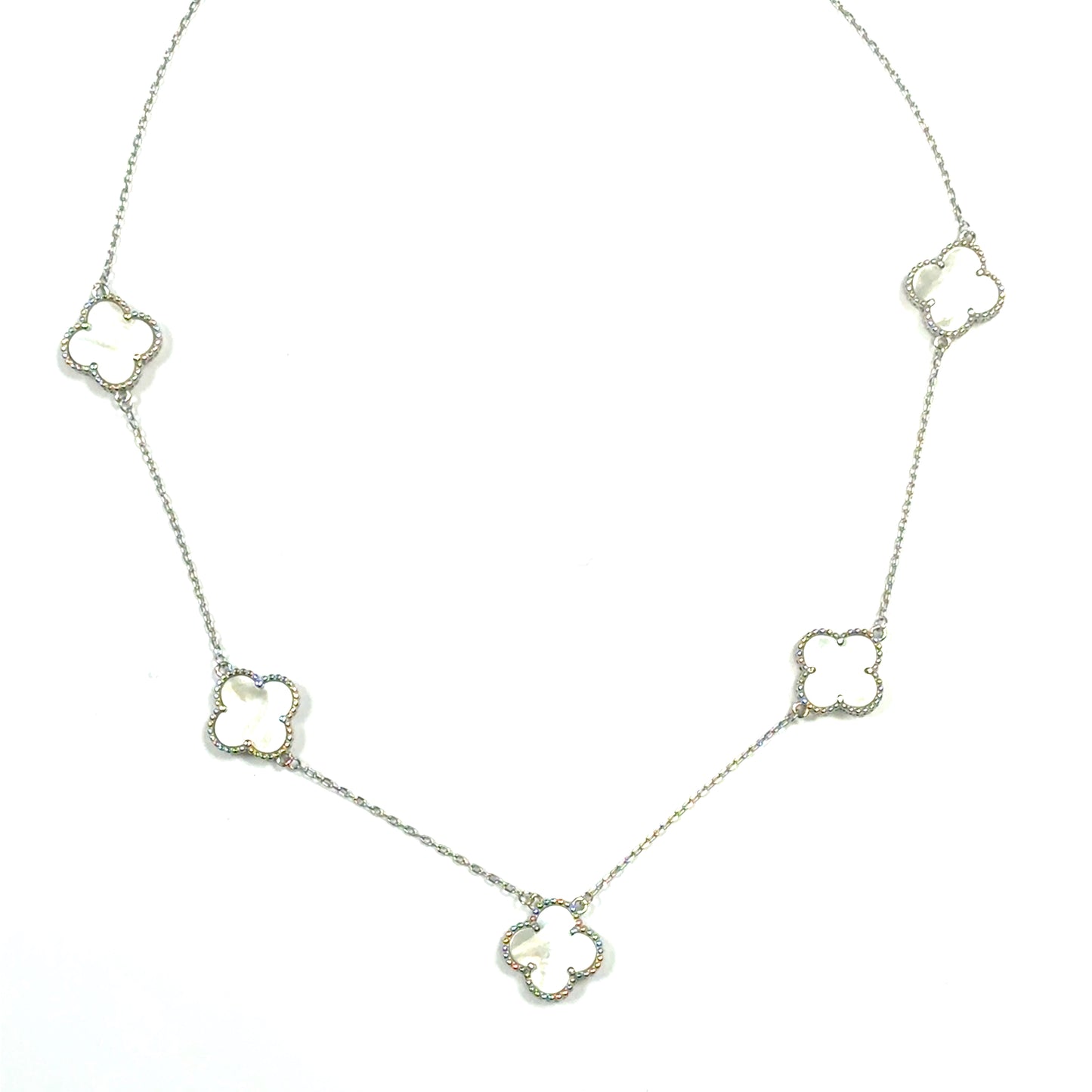 Sterling Silver Mother Of Pearl Clover Scatter Necklet