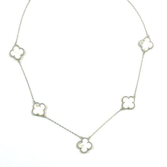 Sterling Silver Mother Of Pearl Clover Scatter Necklet
