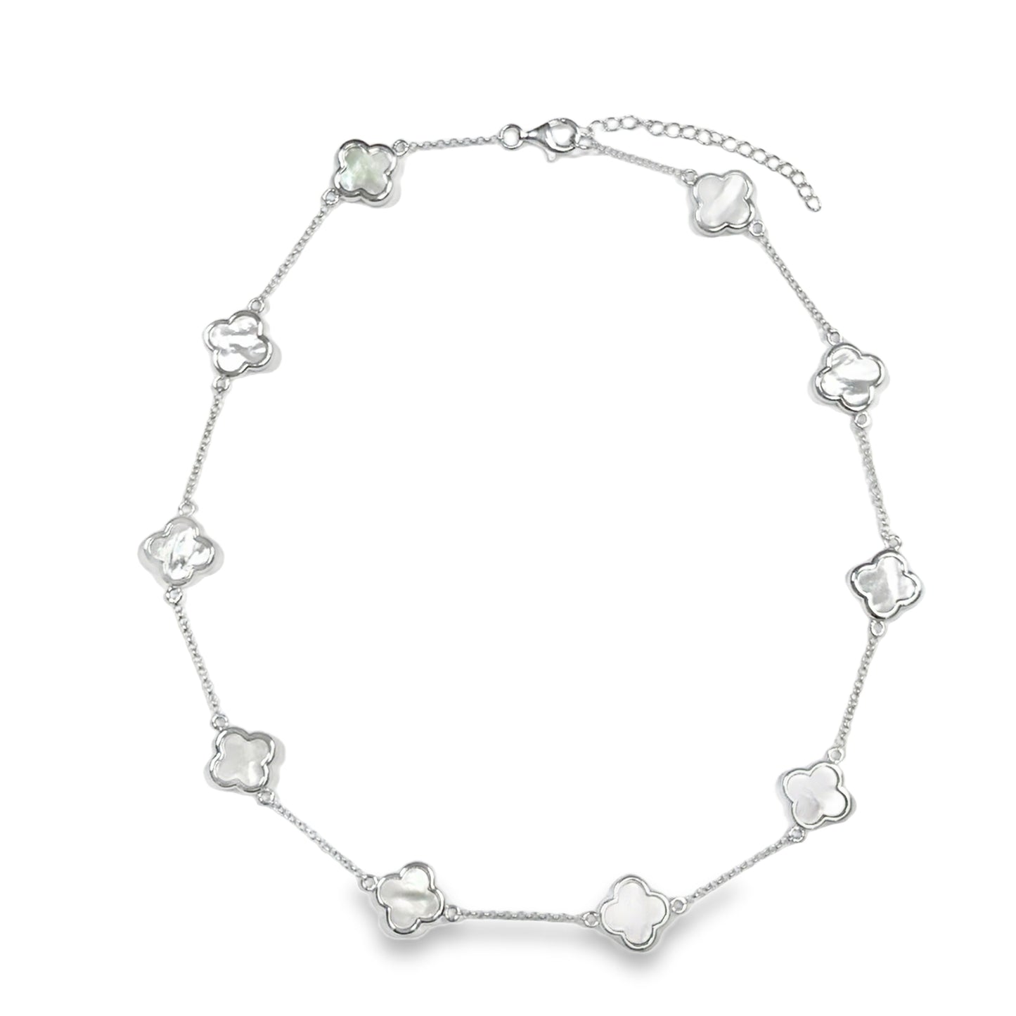 Sterling Silver Mother Of Pearl Clover Scatter Necklet