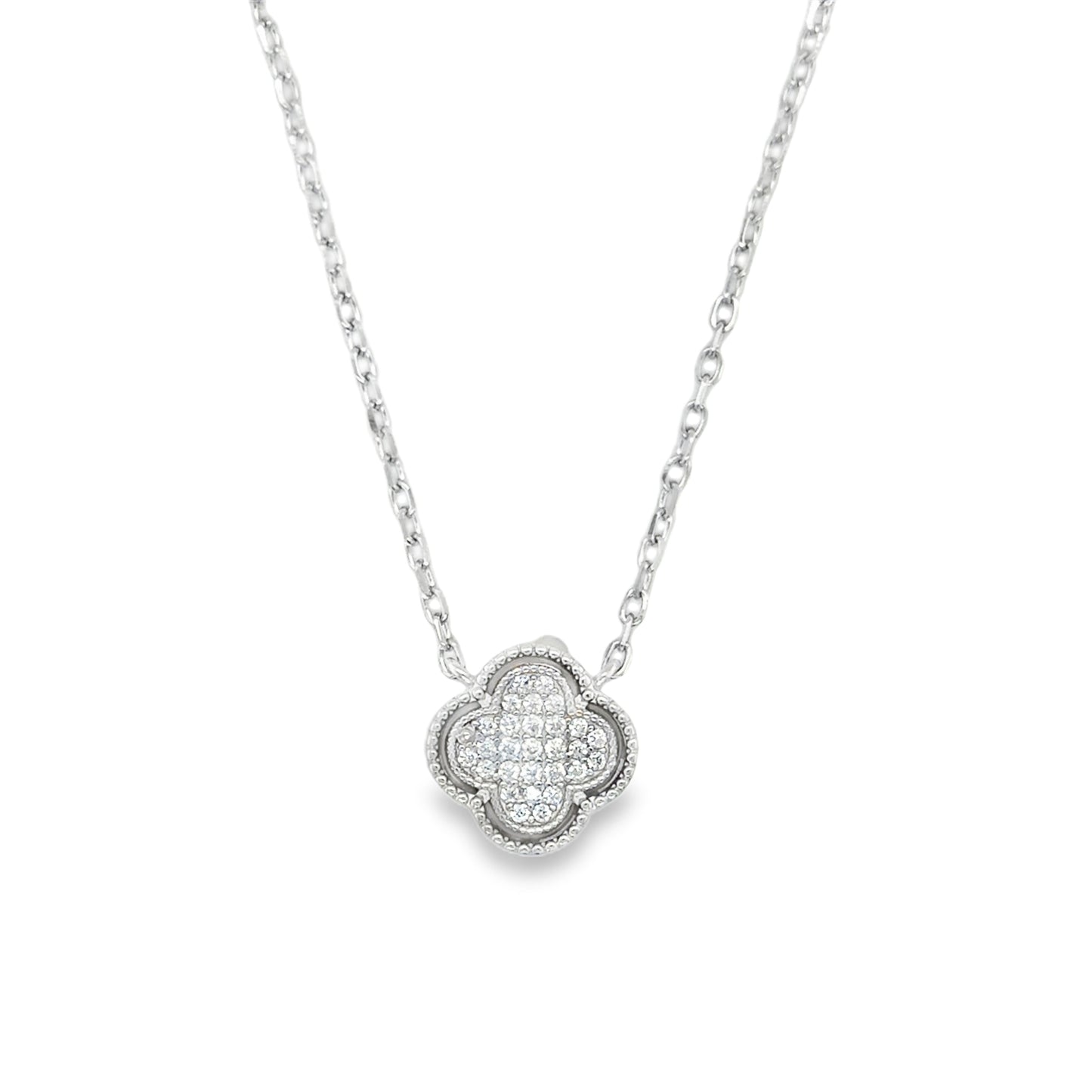 Sterling Silver CZ Pave Clover Necklet