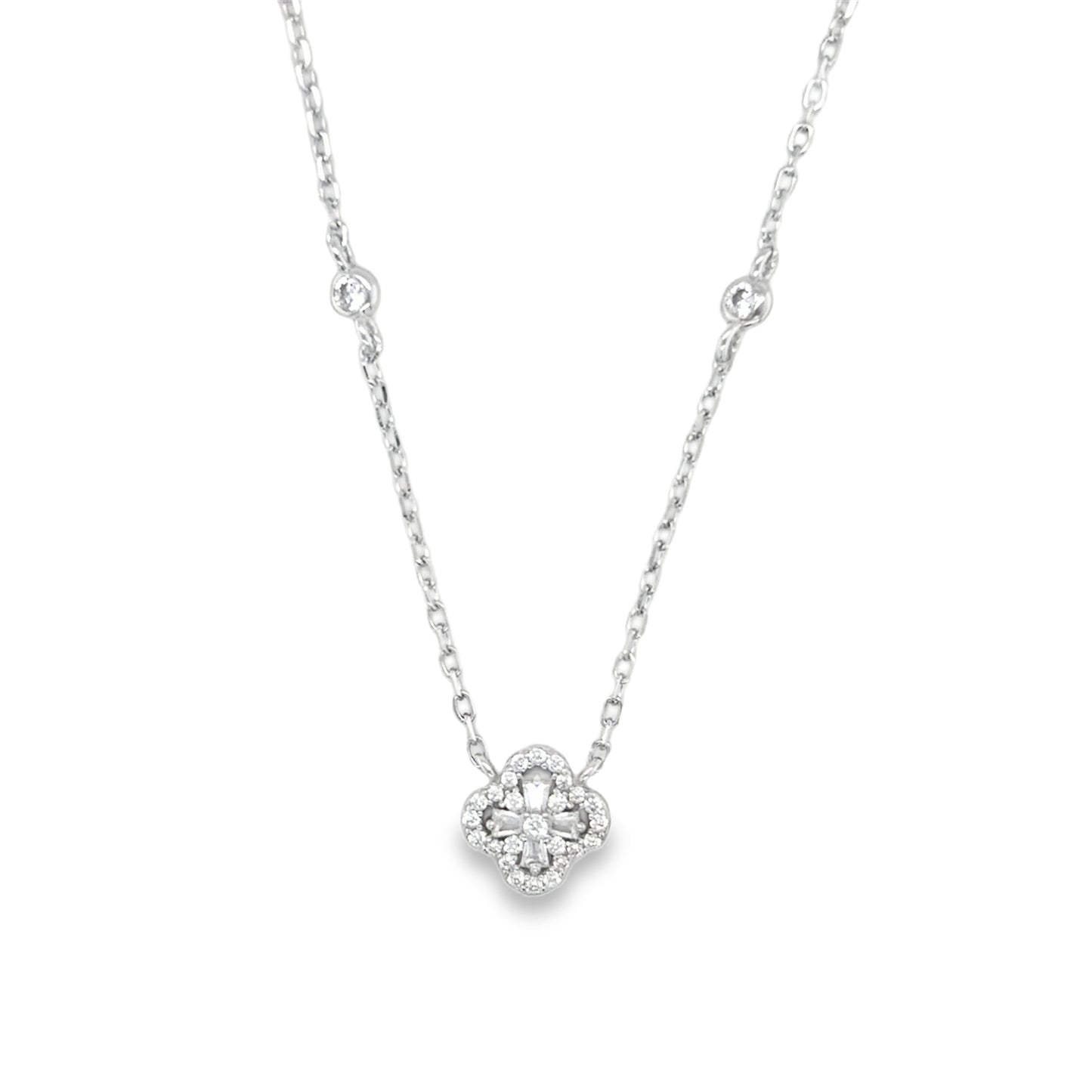 Sterling Silver CZ Clover Necklet