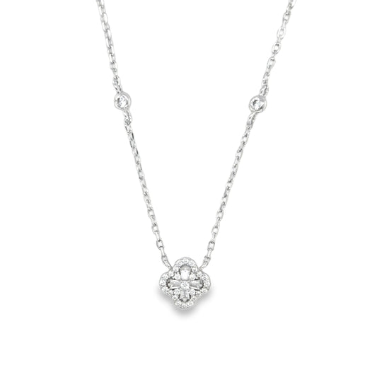 Sterling Silver CZ Clover Necklet