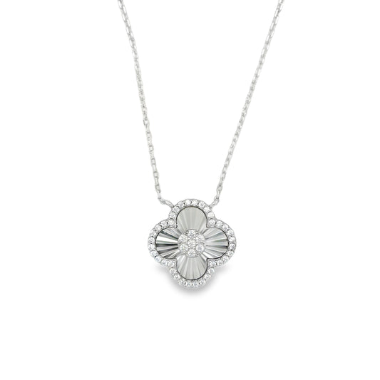 Sterling Silver CZ Diamond Cut Clover Necklet