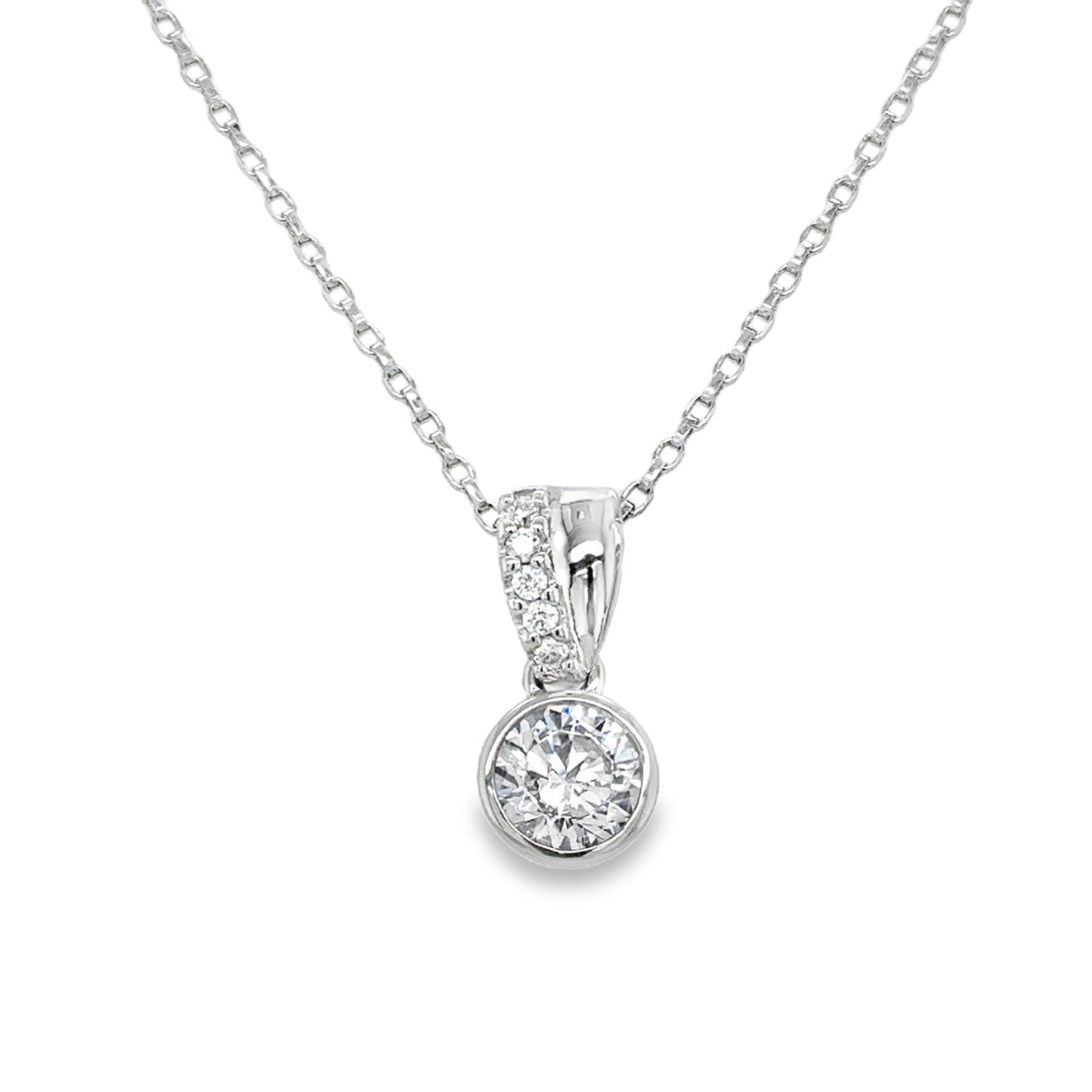 Sterling Silver CZ Round Pendant With Stone Set Baile