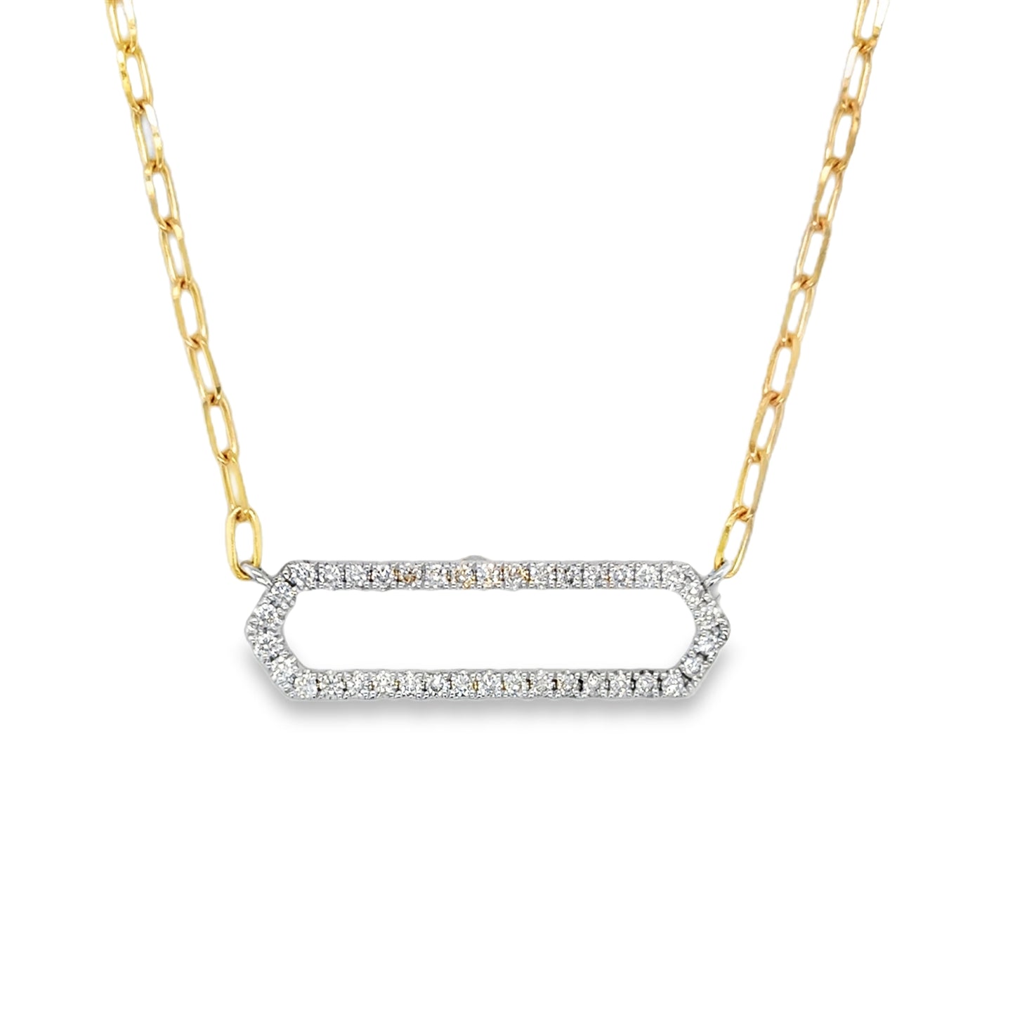 14ct Two Tone Diamond Set Open Long Link Necklet .38ct