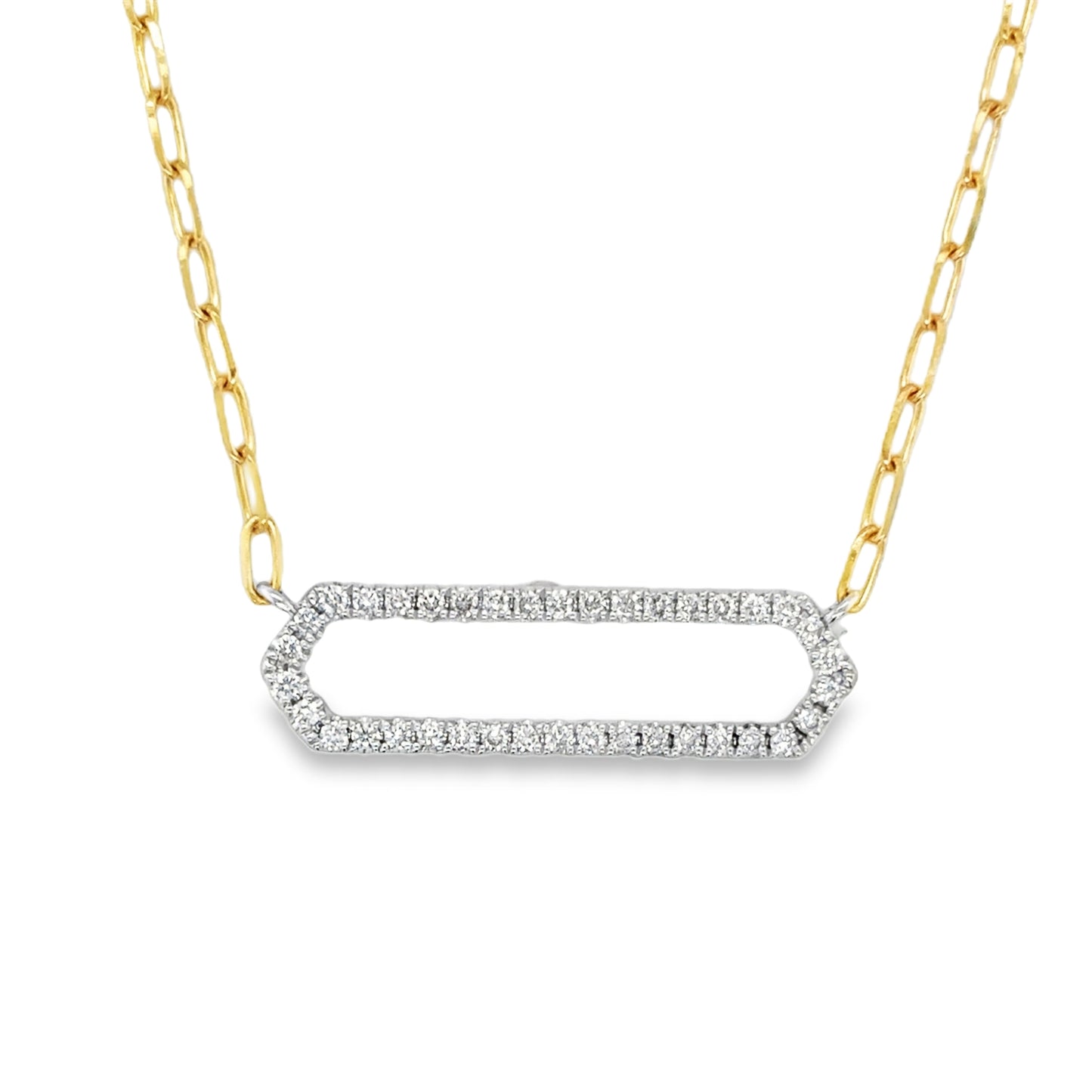 14ct Two Tone Diamond Set Open Long Link Necklet .38ct