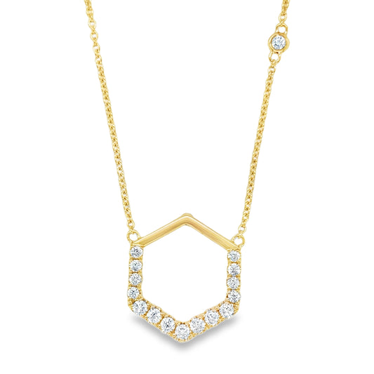 14ct Yellow Gold Diamond Set Open Hexagon Pendant .40ct