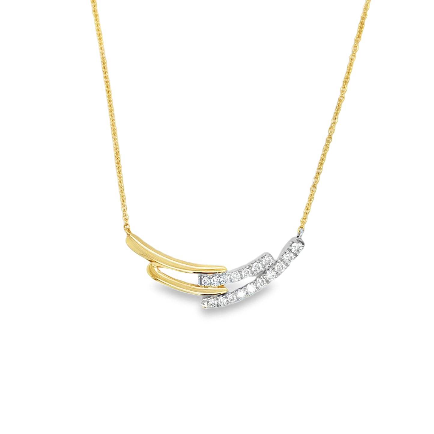 14ct Yellow Gold and Platinum Diamond Set Wave Pendant .23ct