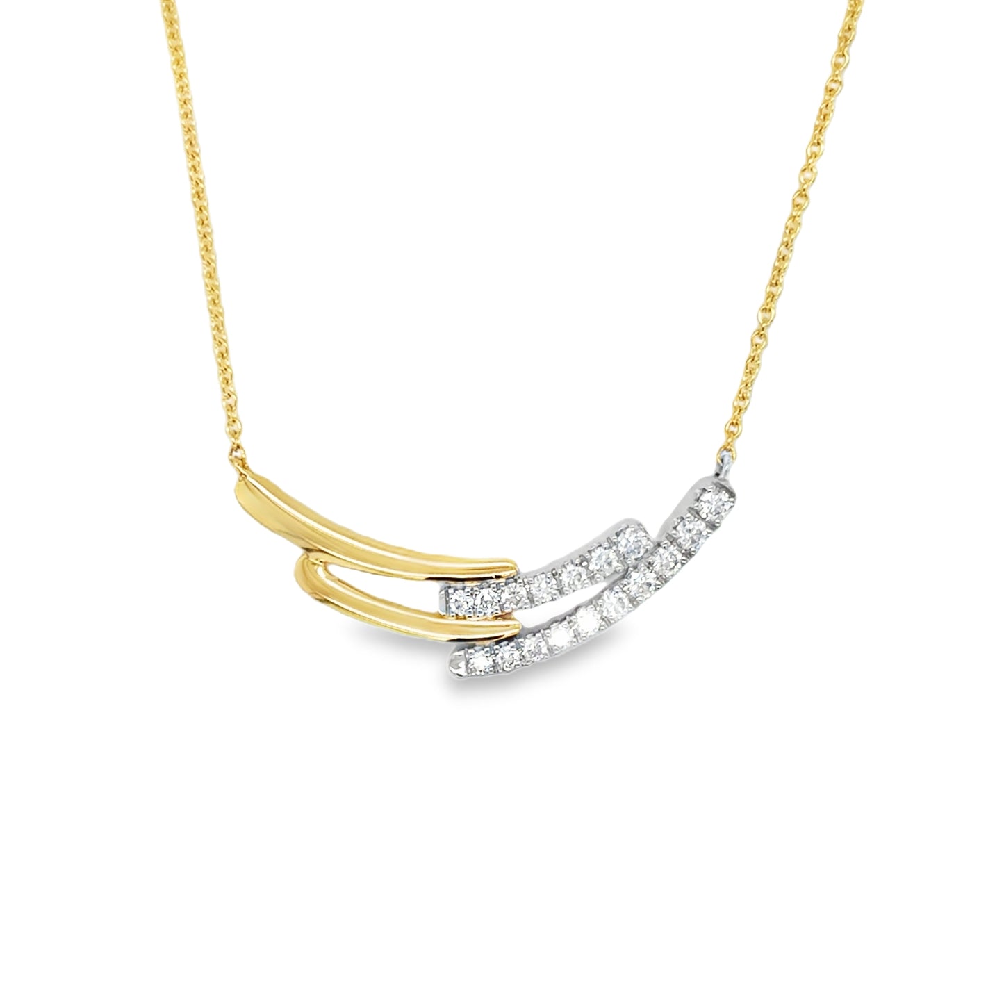 14ct Yellow Gold and Platinum Diamond Set Wave Pendant .23ct