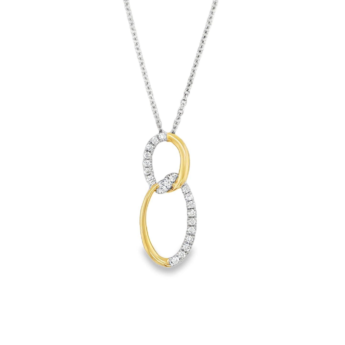 14ct Yellow Gold Diamond Set Open Double Oval Necklet .20ct
