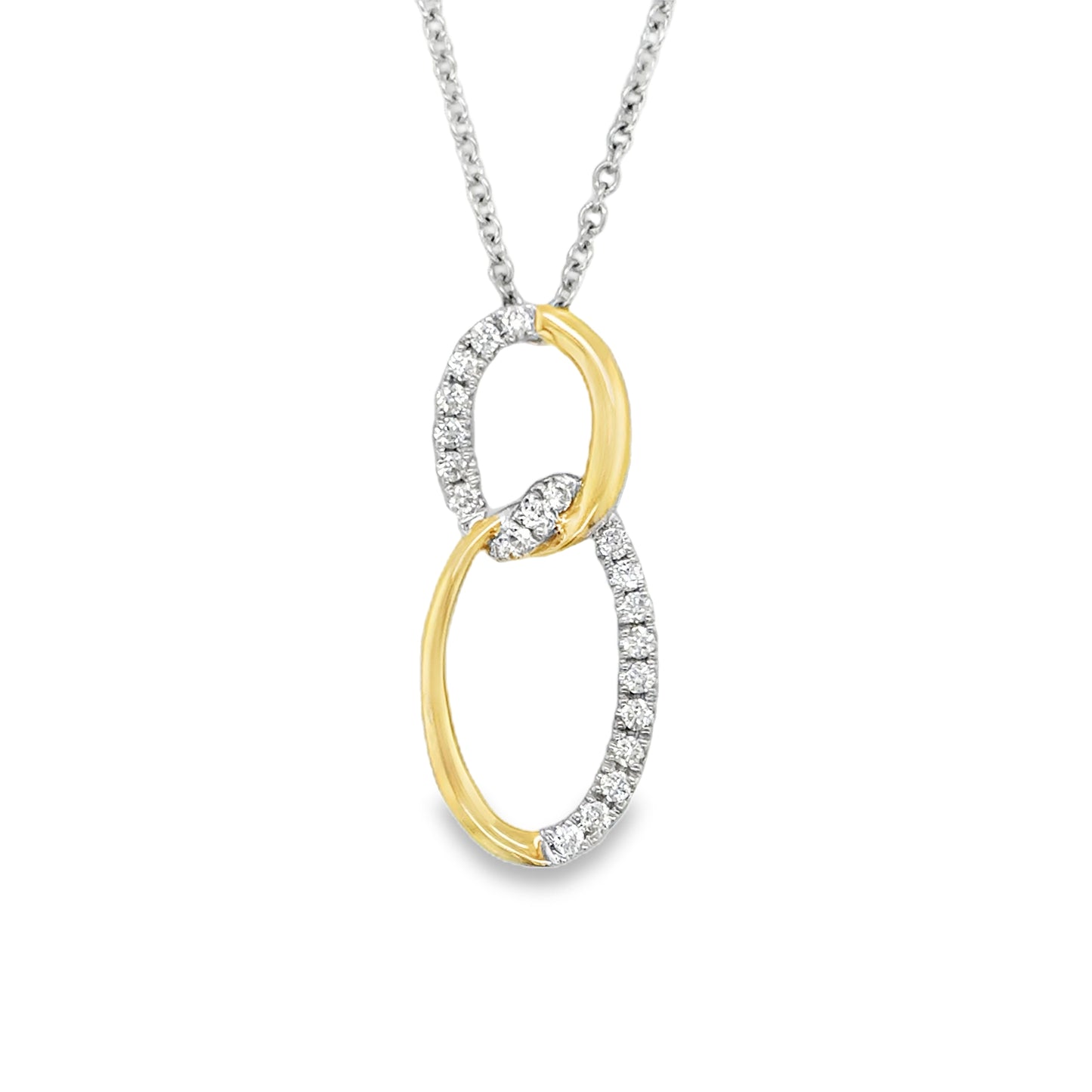 14ct Yellow Gold Diamond Set Open Double Oval Necklet .20ct
