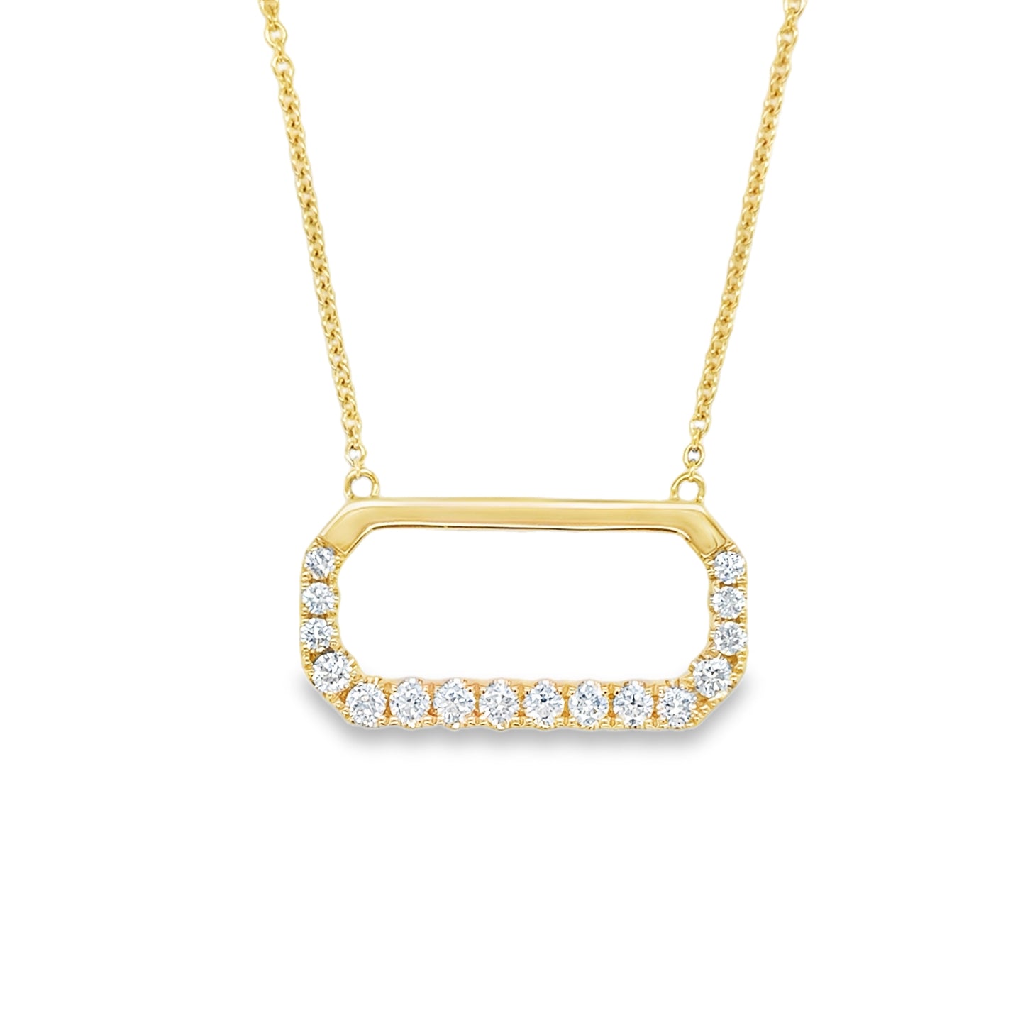 14ct Yellow Gold Diamond Set Open Rectangle Necklet .47ct