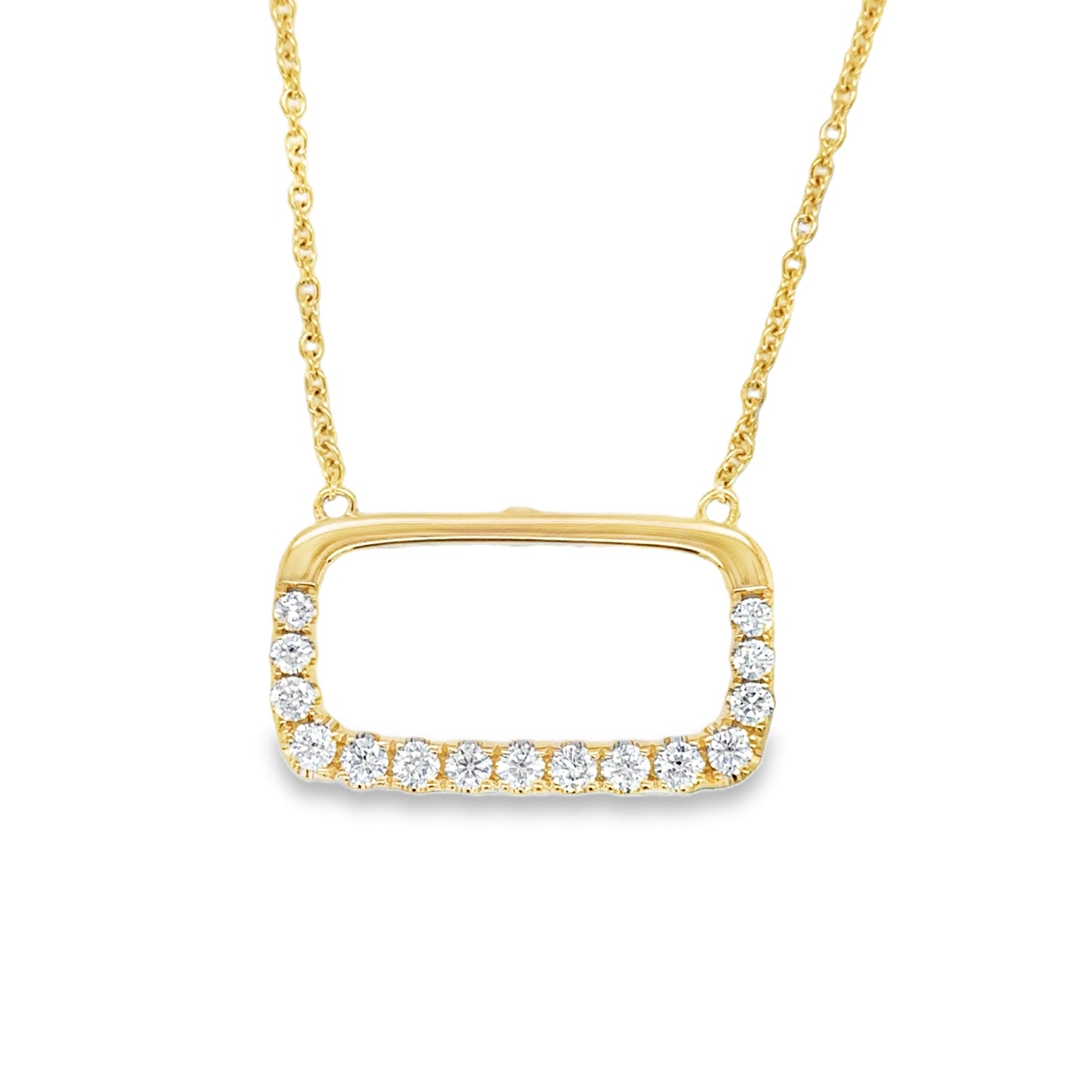 14ct Yellow Gold Diamond Set Open Rectangle Necklet .40ct