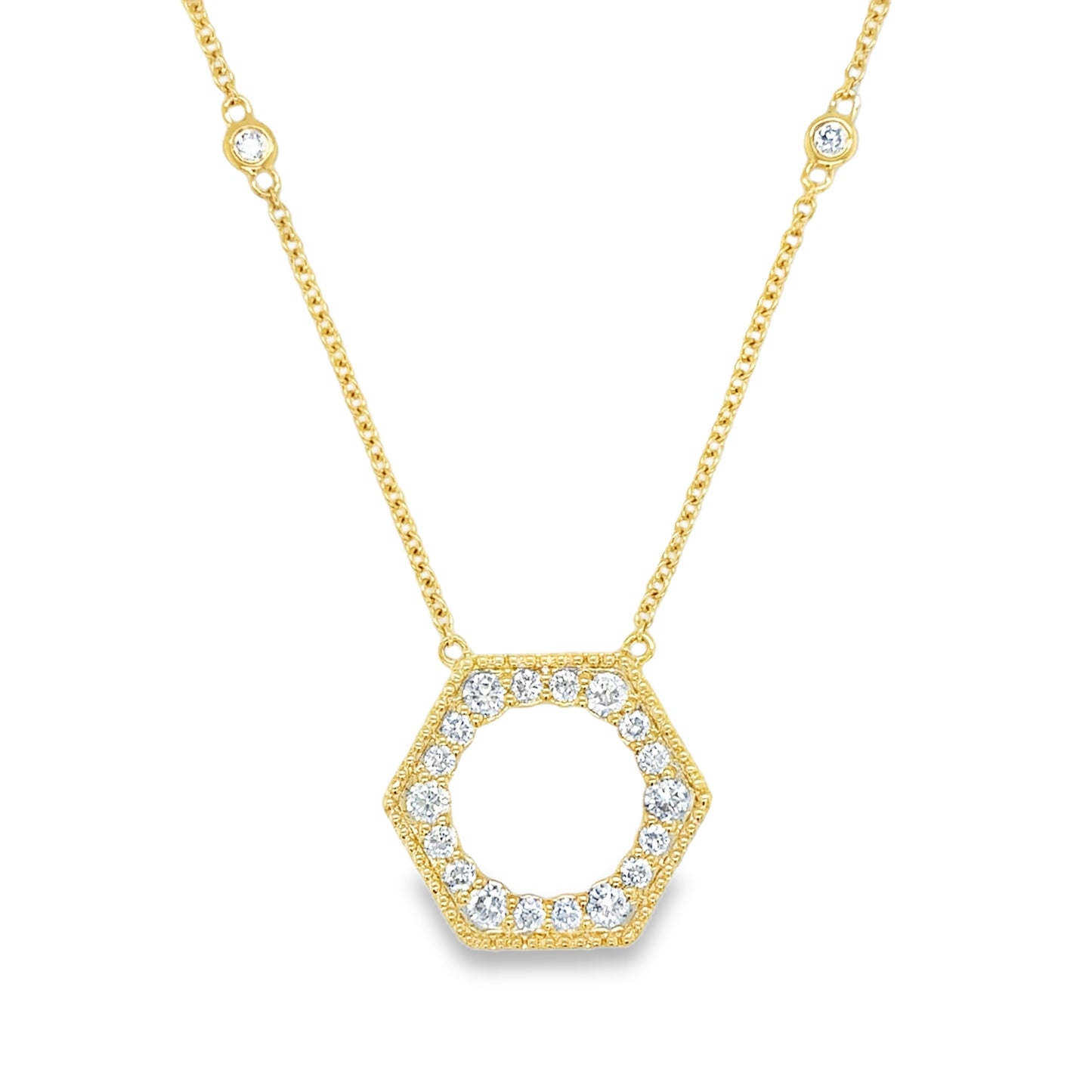 14ct Yellow Gold Diamond Set Hexagon Pendant with Milgrain Edge .62ct