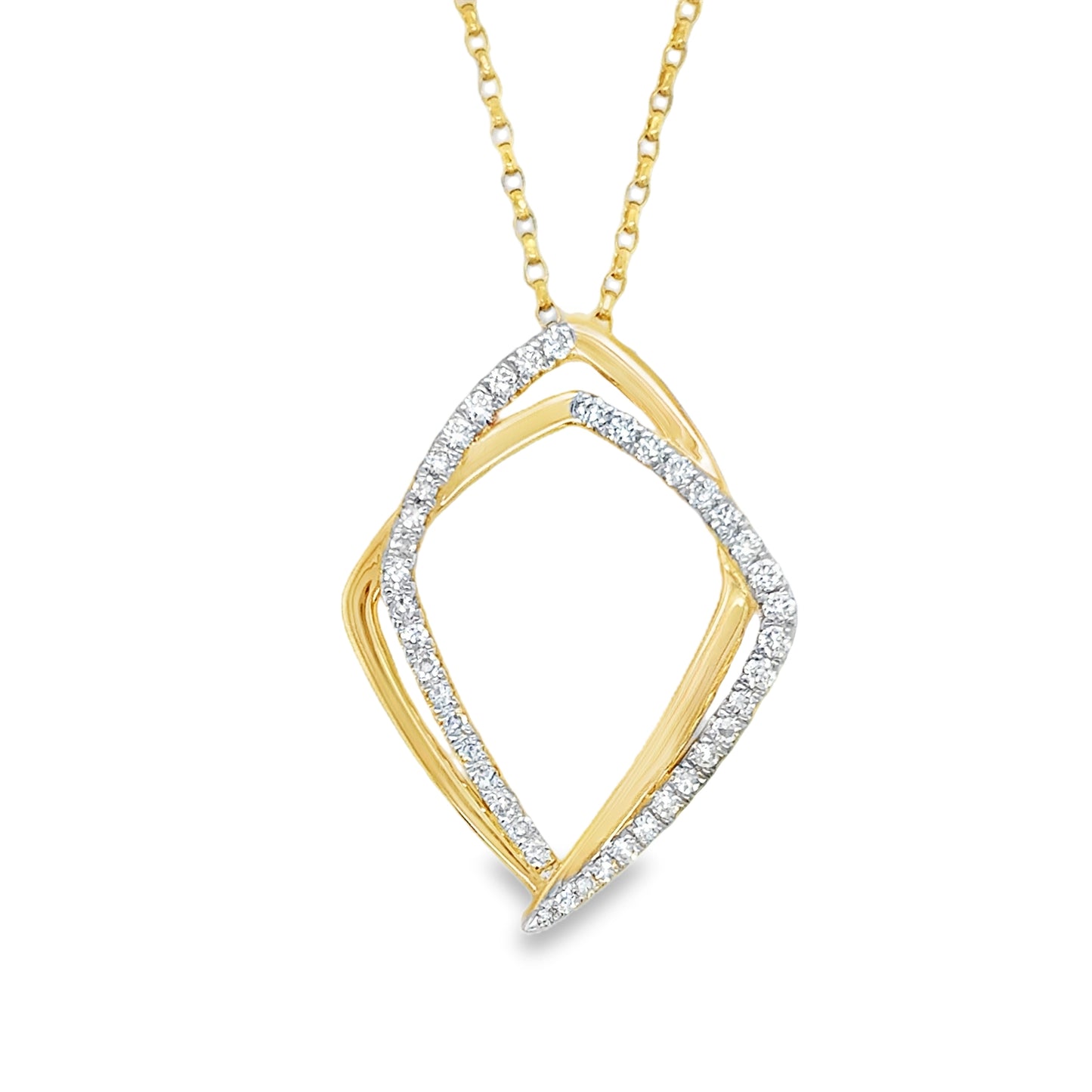 14ct Yellow Gold Diamond Set Open Double Square Pendant .12ct