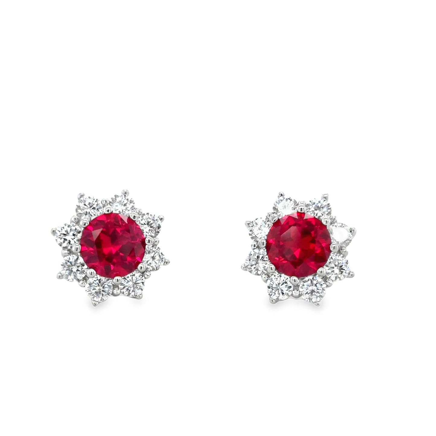 Sterling Silver Red CZ Star Cluster Earrings
