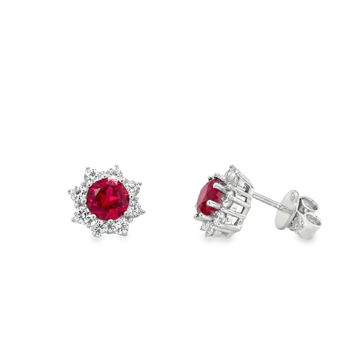 Sterling Silver Red CZ Star Cluster Earrings