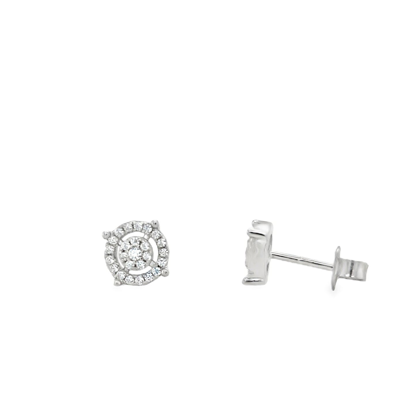 Sterling Silver Round CZ Open Cluster Earrings