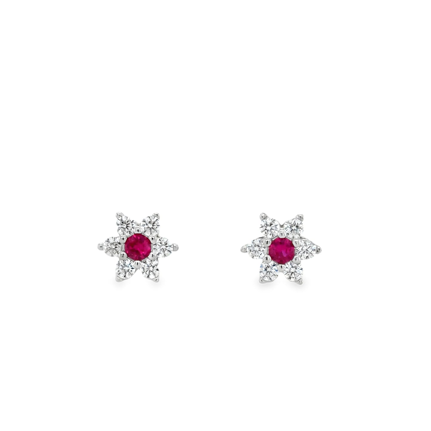 Sterling Silver Red CZ Star Cluster Earrings