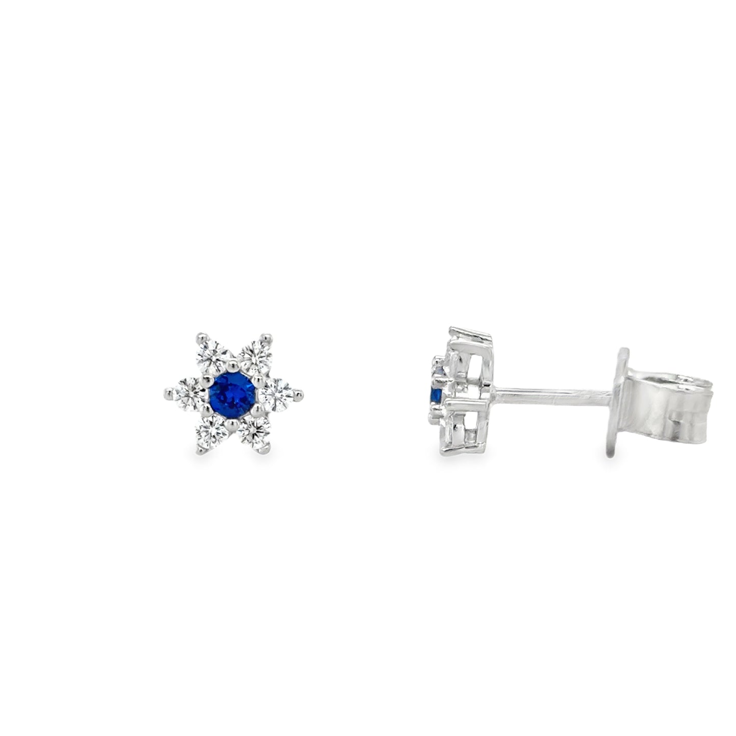 Sterling Silver Blue Cz Star Cluster Earrings