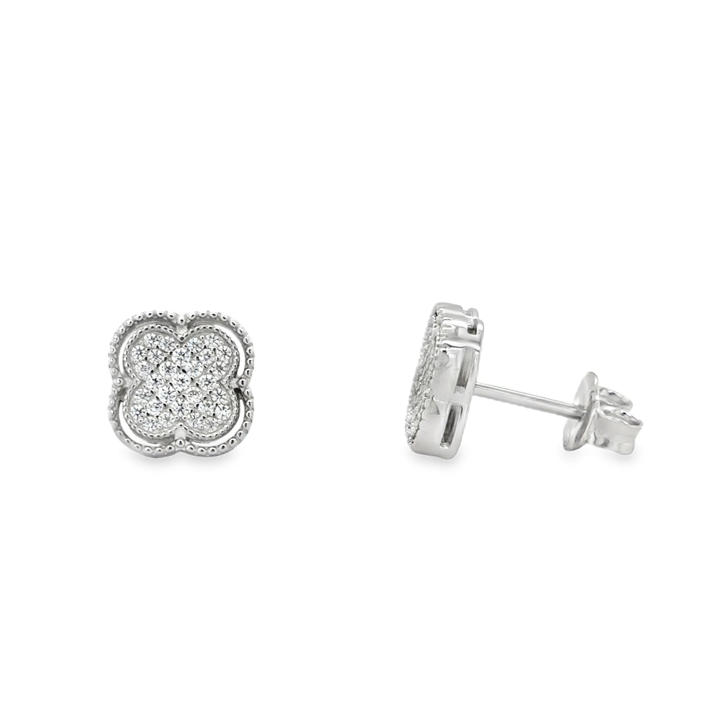 Sterling Silver Pave CZ Clover Earrings