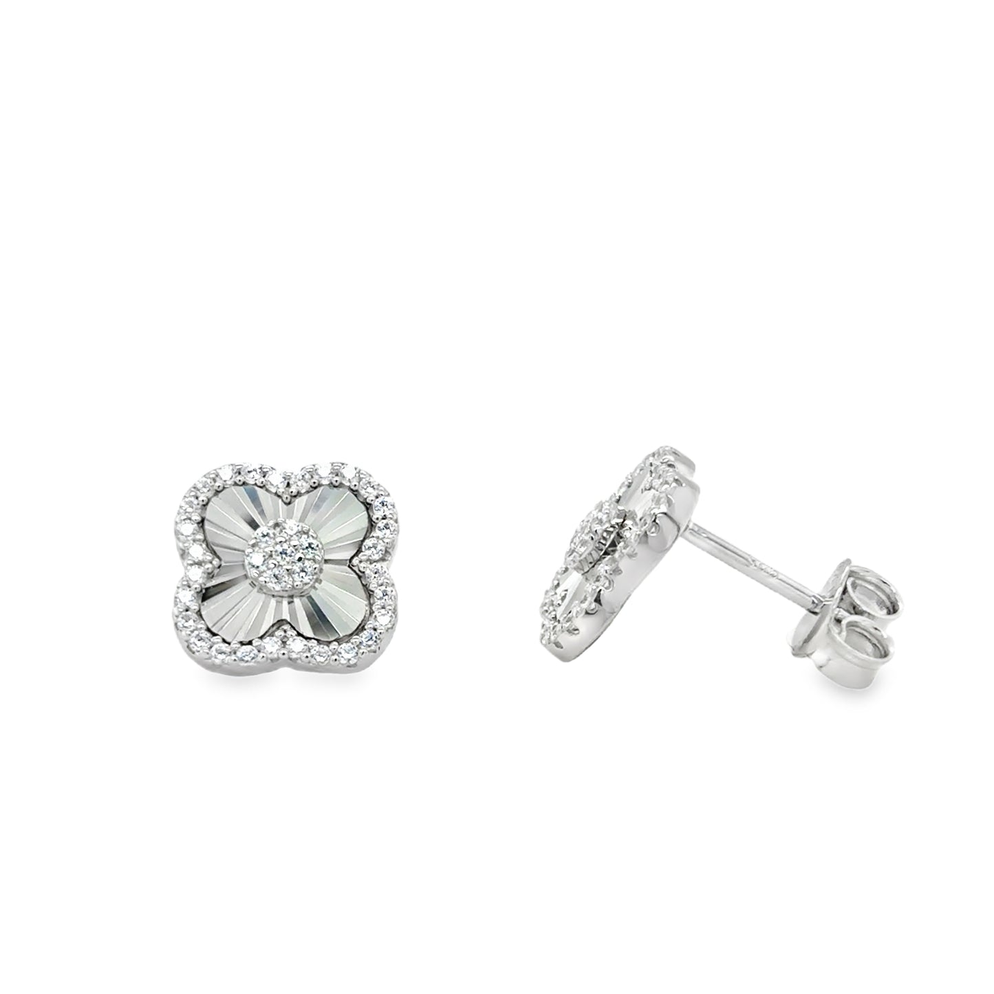 Sterling Silver CZ Clover Earrings