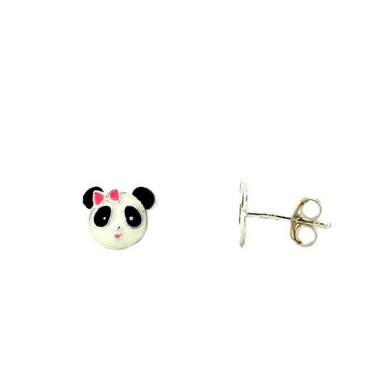 Sterling Silver Kids Enamel Black & White Panda Earrings