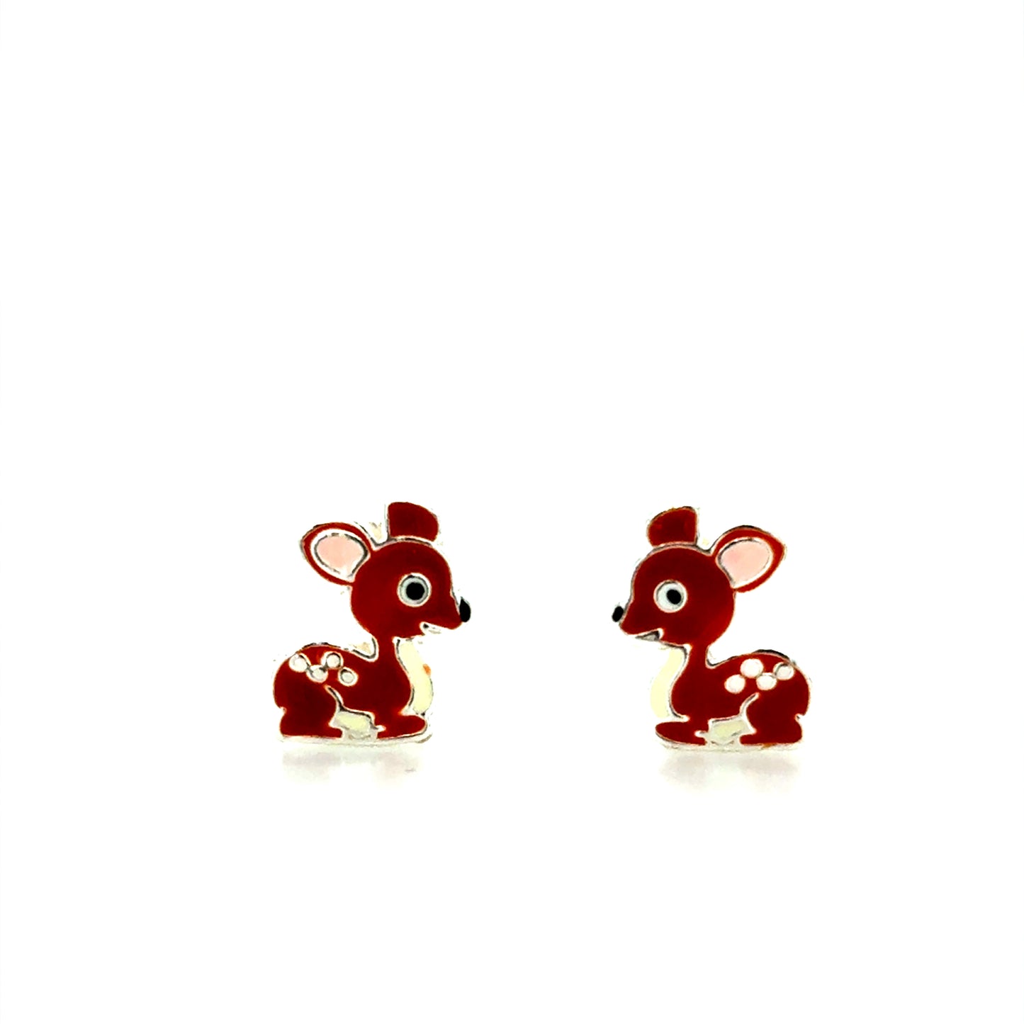 Sterling Silver Kids Enamel Deer Earrings
