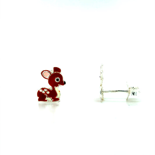 Sterling Silver Kids Enamel Deer Earrings