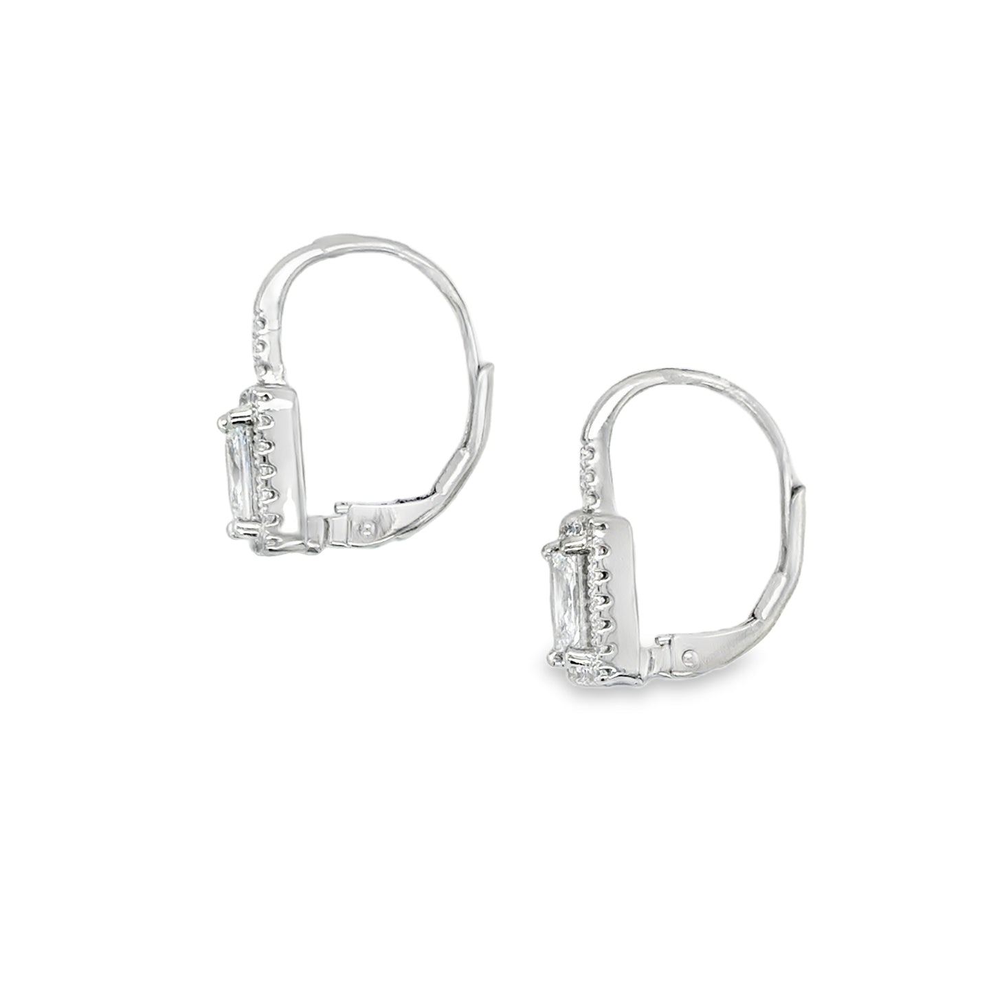 Sterling Silver Emerald Cut CZ Cluster Drop Earrings