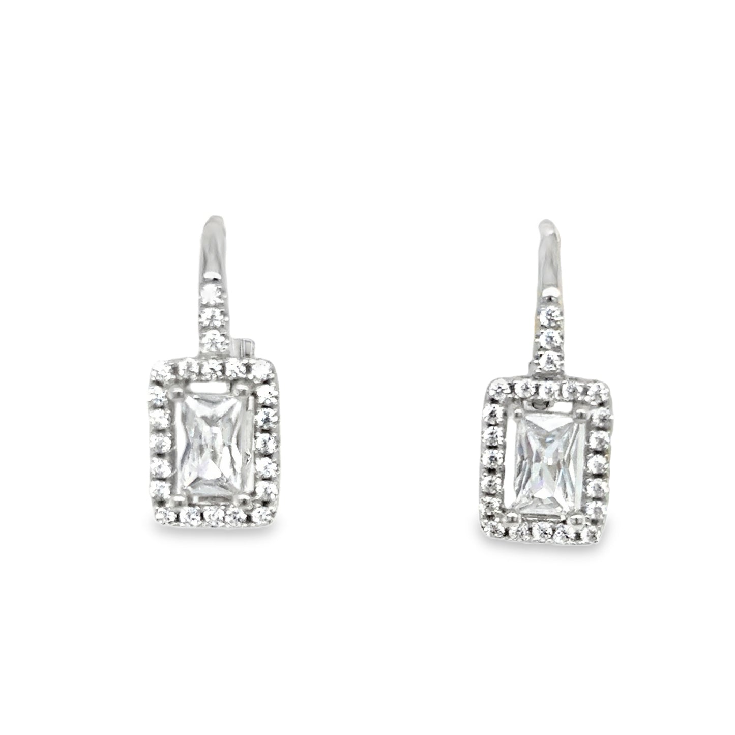Sterling Silver Emerald Cut CZ Cluster Drop Earrings