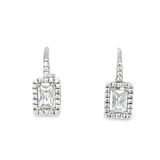 Sterling Silver Emerald Cut CZ Cluster Drop Earrings