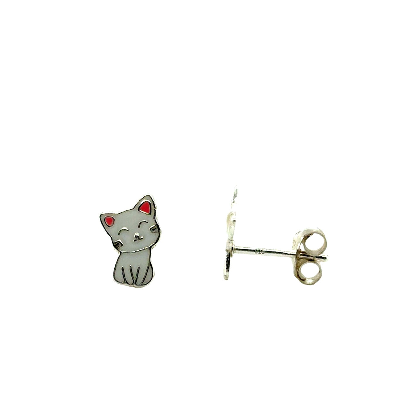 Sterling Silver Kids Enamel White Cat Earrings