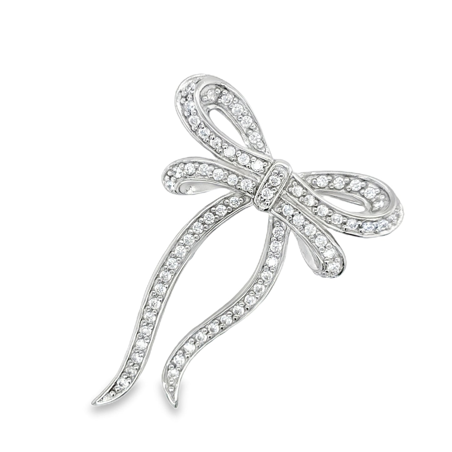 Sterling Silver CZ Bow Brooch