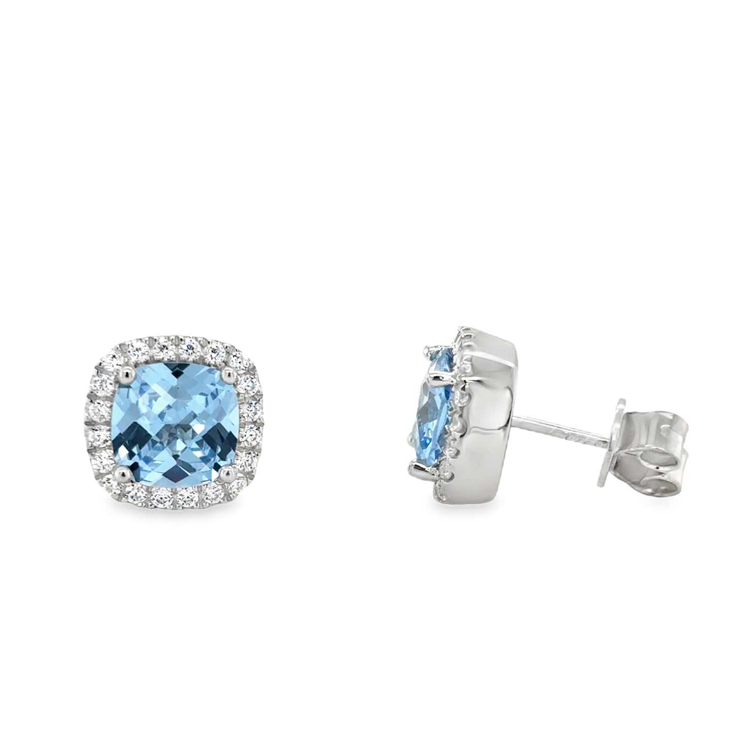 Sterling Silver Cushion Cut Blue CZ Stud Earrings