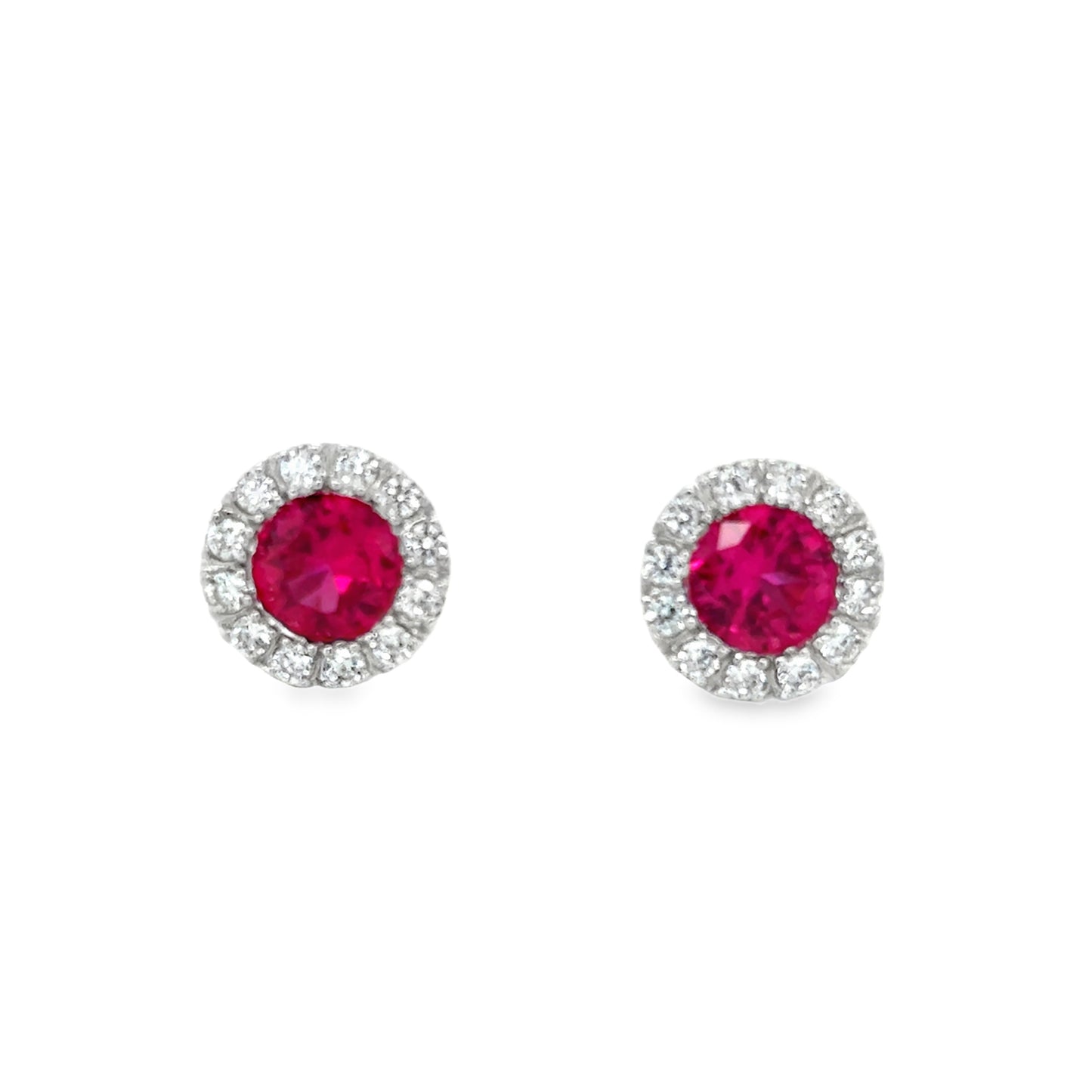 Sterling Silver Round Red CZ Cluster Stud Earrings