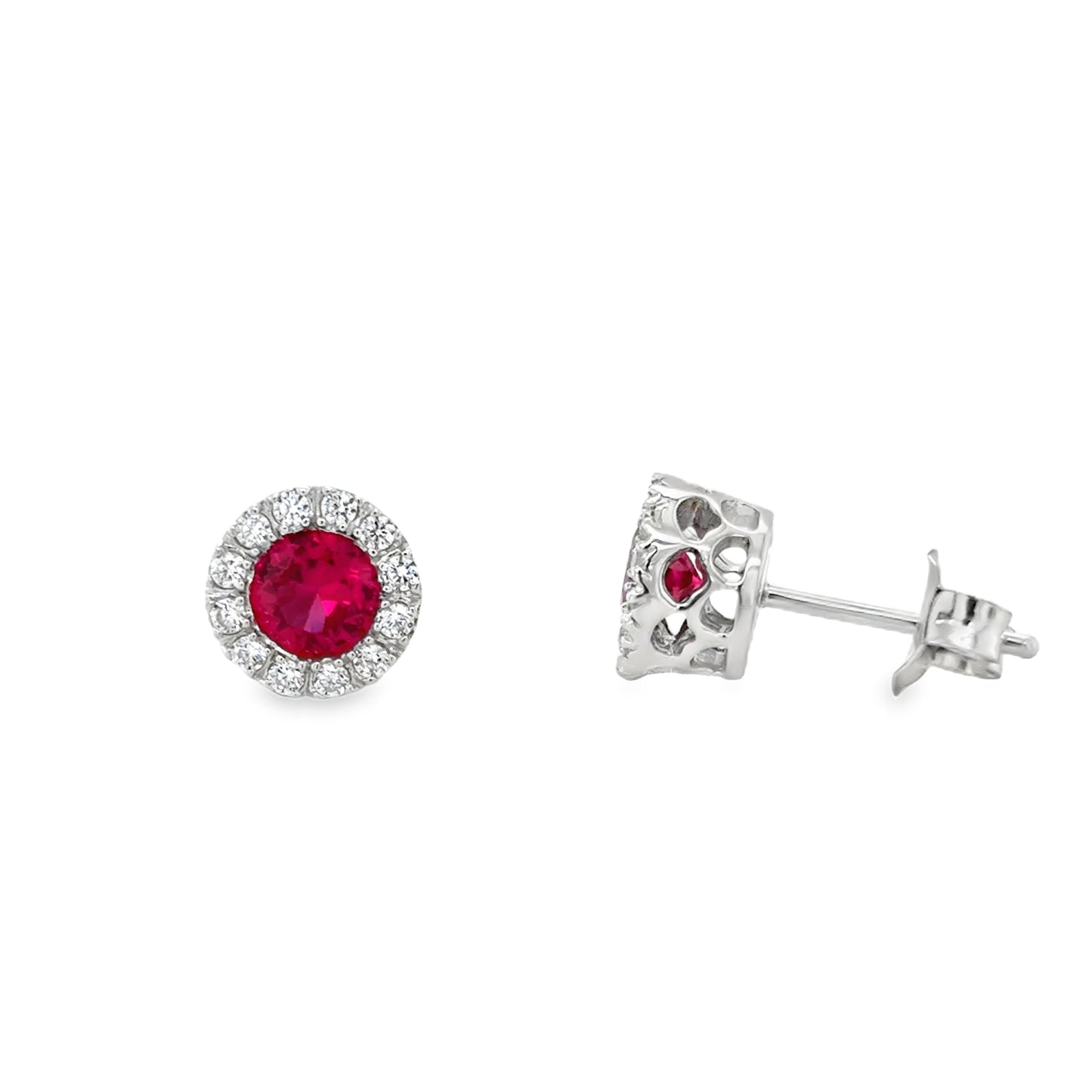 Sterling Silver Round Red CZ Cluster Stud Earrings