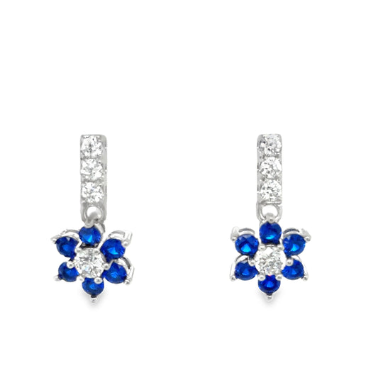 Sterling Silver Blue CZ Flower Drop Earrings