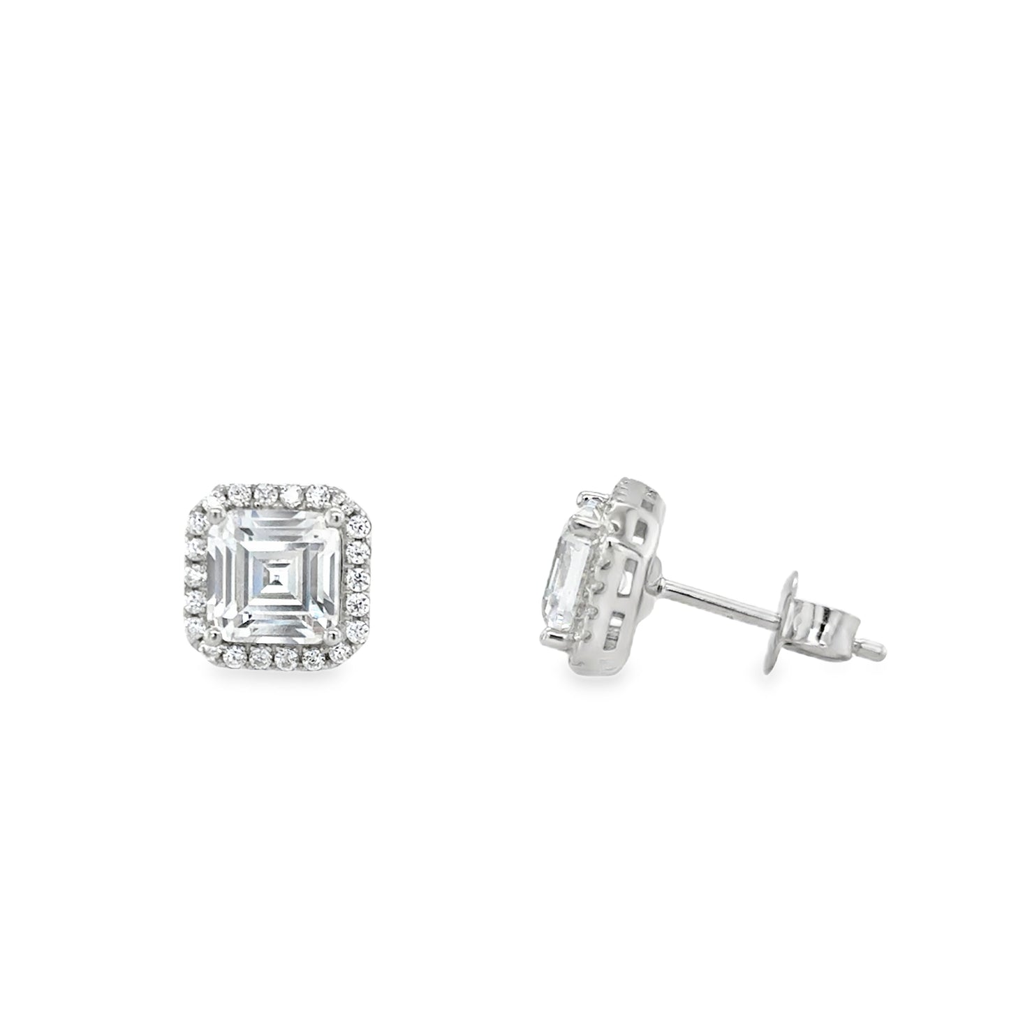 Sterling Silver Square CZ Cluster Stud Earrings